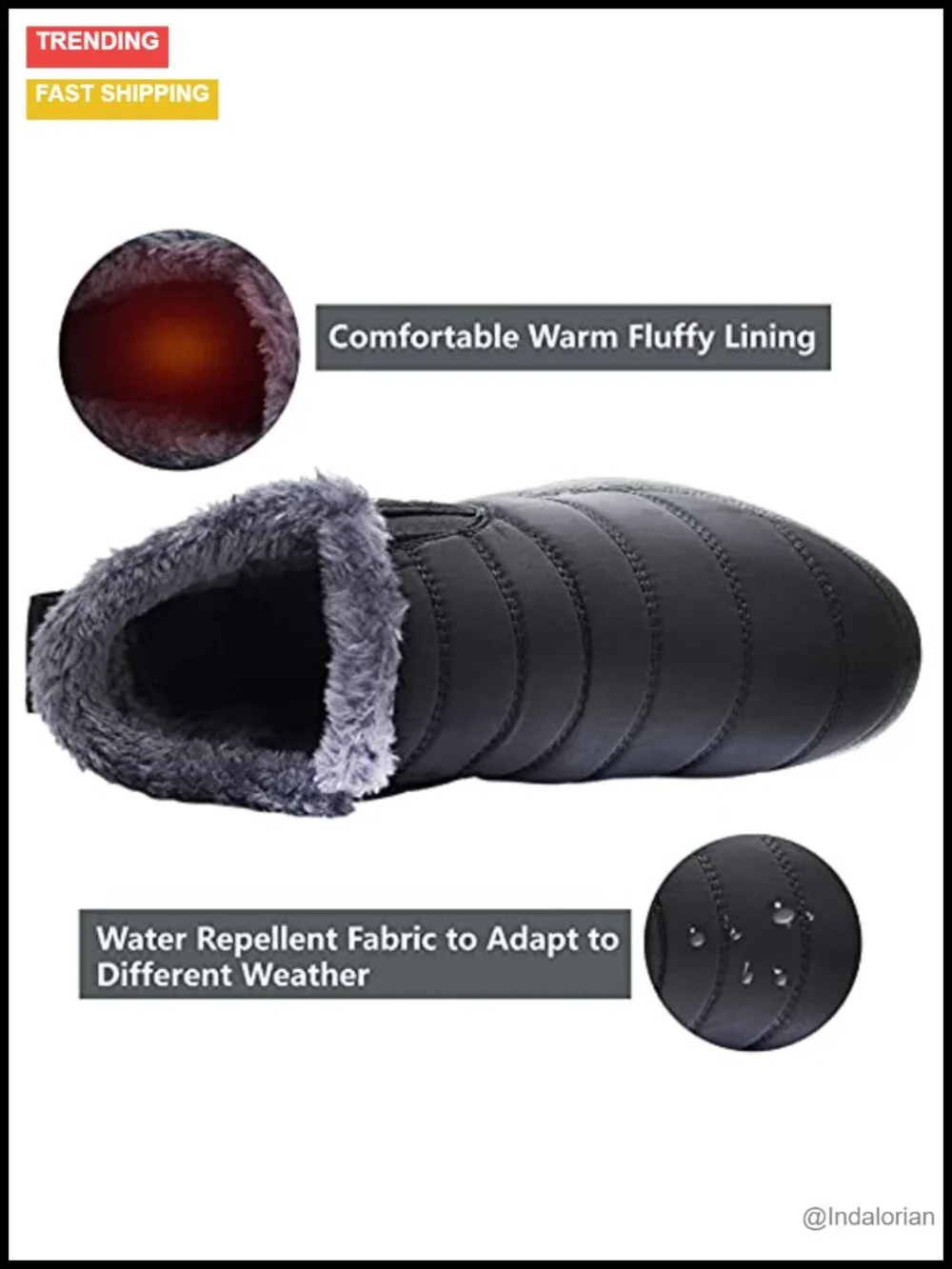 Fur Lined Warm Ankle Snow Boots Slip On Lightweight Outdoor Footwear